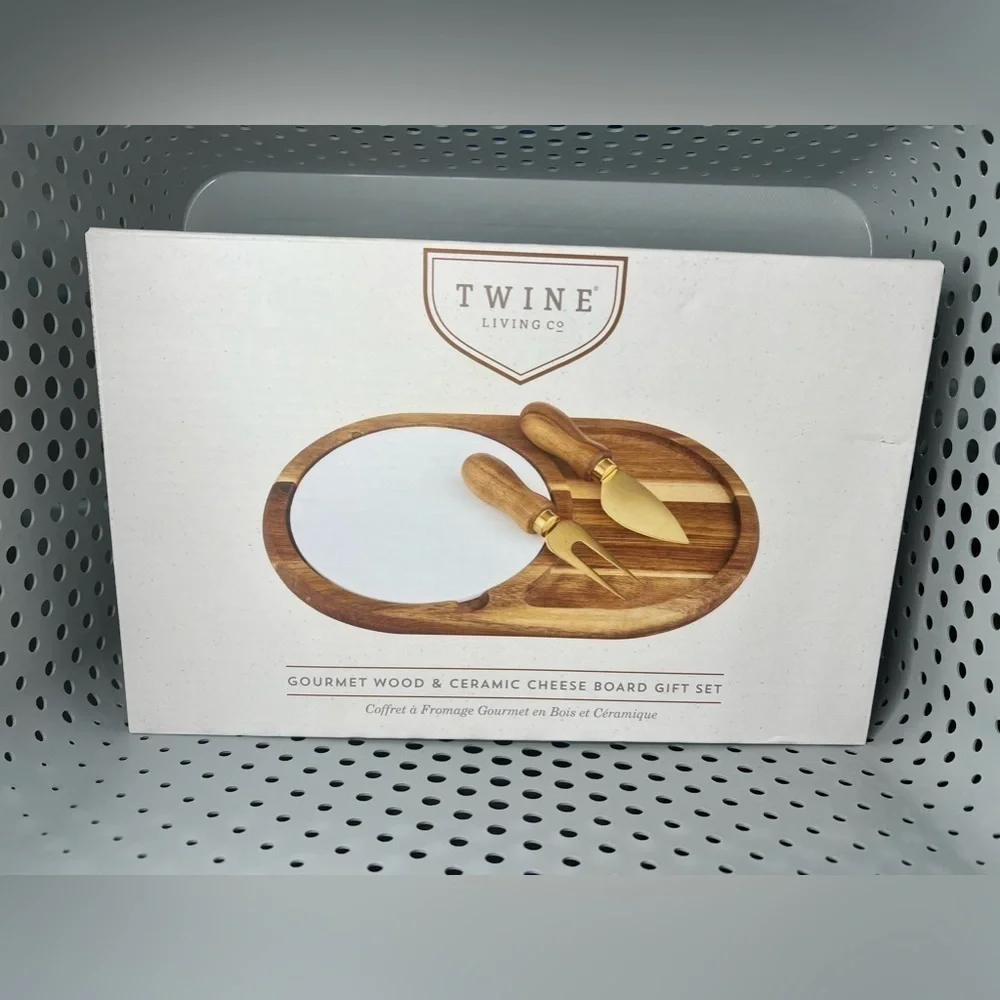 Twine Living Co Gourmet Wood & Ceramic Cheese Board Gift Set